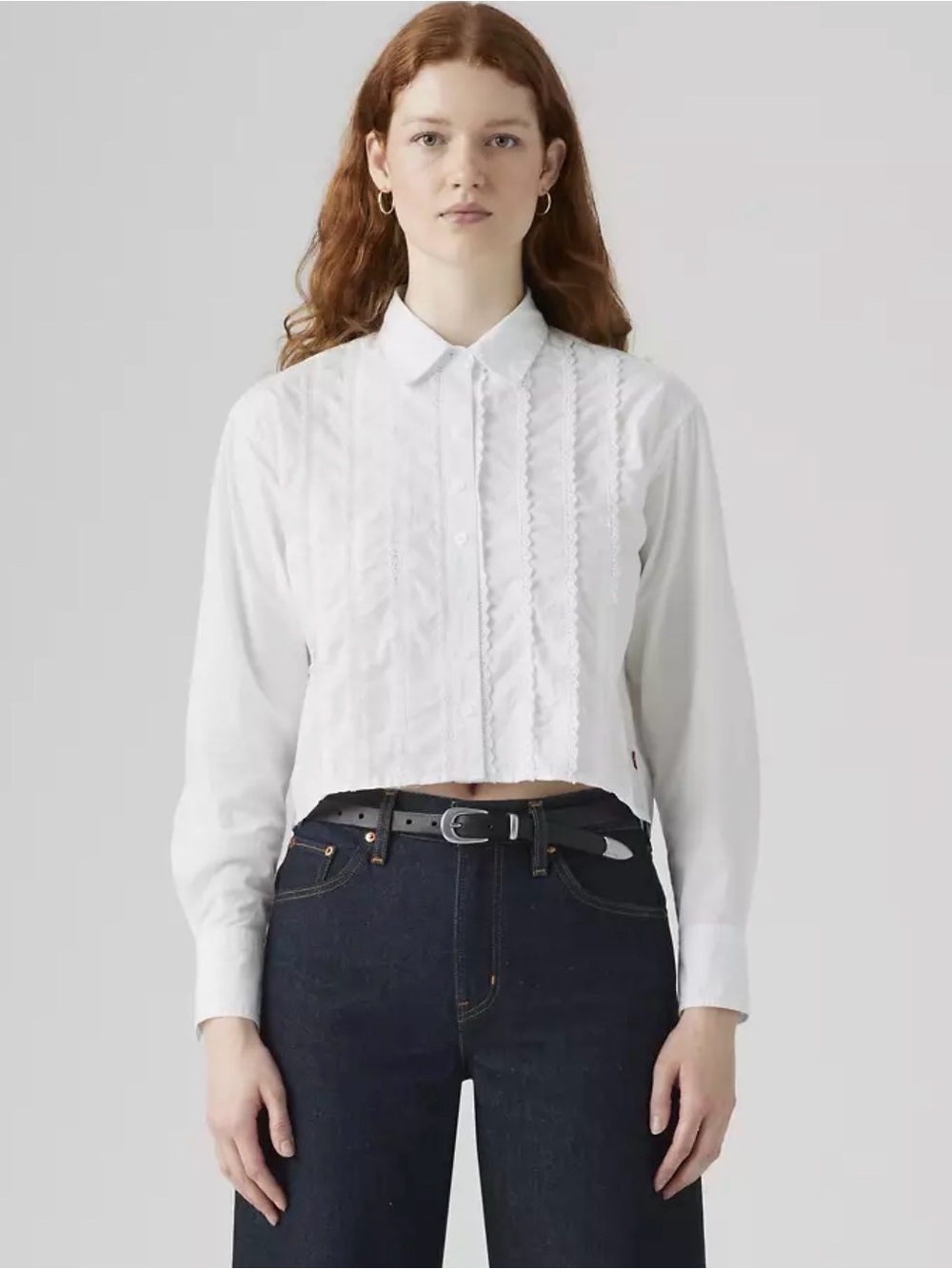 5 for $25 // Levi’s Harley cropped tuxedo lace cotton button-up blouse xs